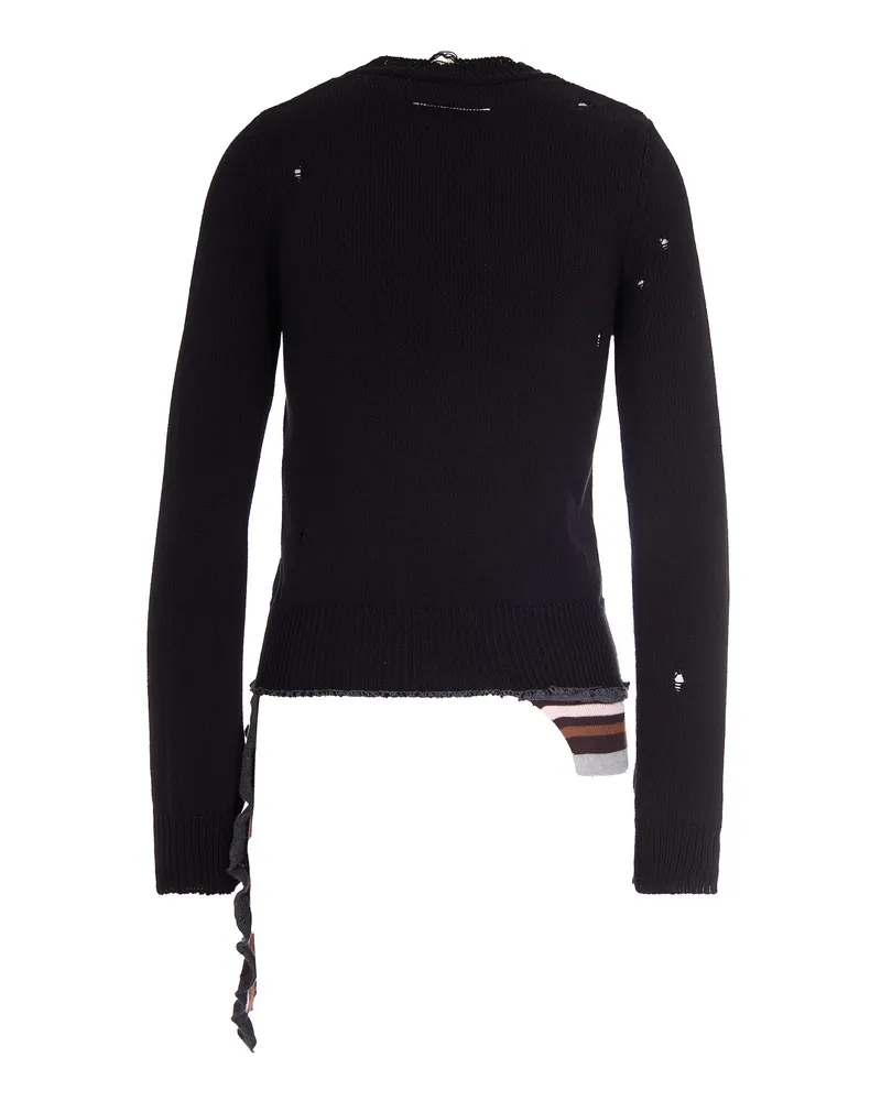 Maison Margiela Women's Jumper Ribbed Destroyed Black-Multicolour Cotton Jumpers Black/multicolour Sweater Black
