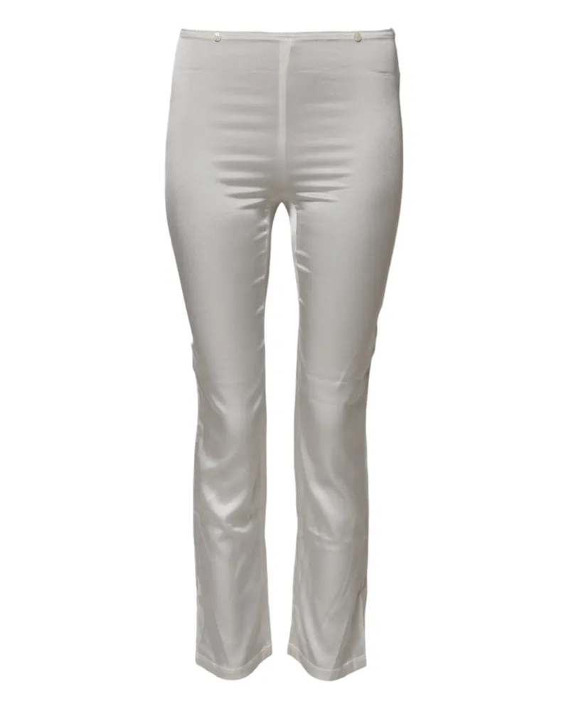 Dolce & Gabbana Women Ivory Silk Tapered High Waist Pants Off White Elastane White