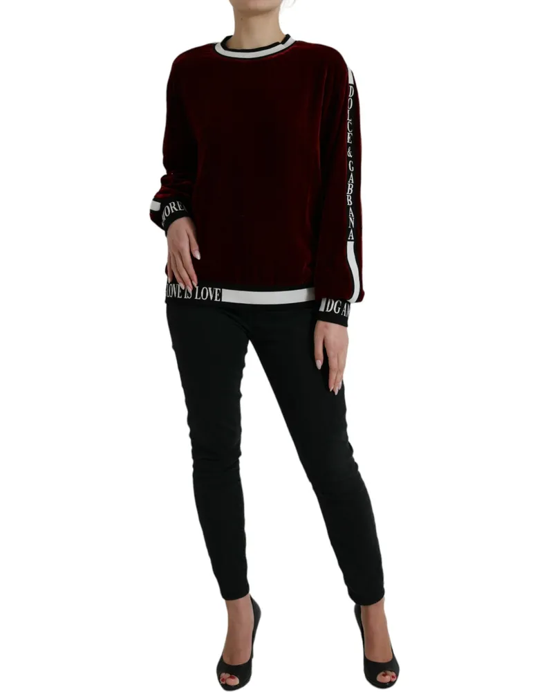 Dolce & Gabbana Women Bordeaux Velvet Round Neck Pullover Sweater Viscose Silk Clothing Red