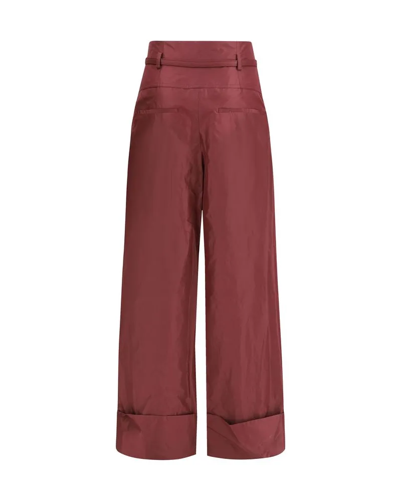 Fendi Women's Bordeaux Silk Casual Pants Red