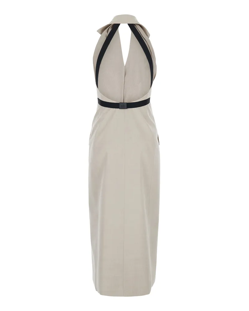 Max Mara Women's Dress With Notched Lapels And Open Back — Beige Cotton Beige