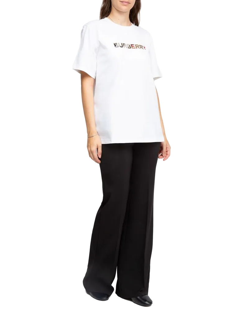 Burberry Logo-Embroidered Cotton T-Shirt — White White