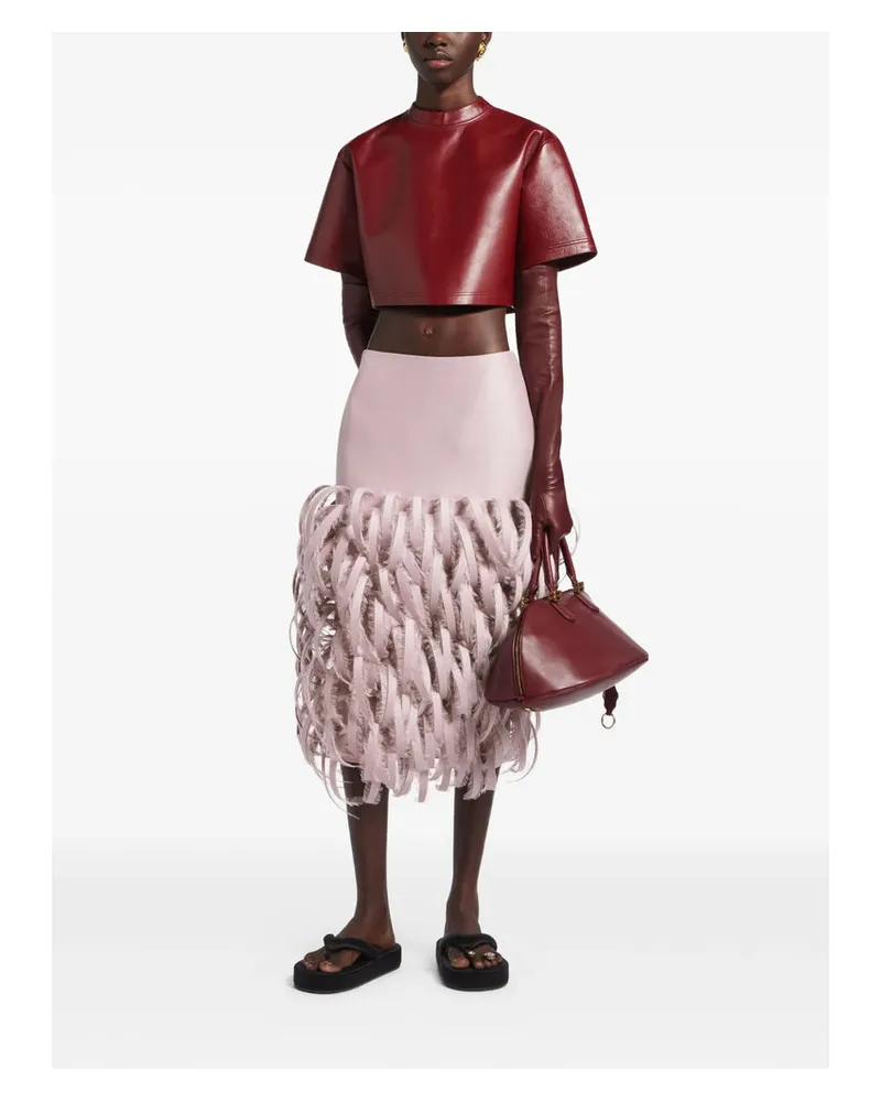 Balenciaga Women's Cropped Lamb Leather Top Red Lambskin T-Shirts & Jerseys Red