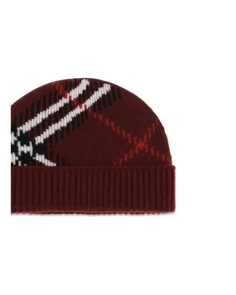 Burberry 8132889 Cashmere Check Beanie — Red Red