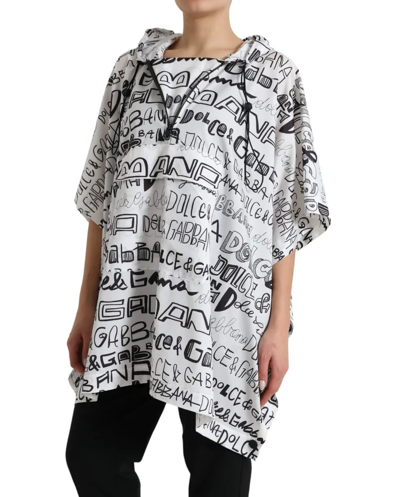 Dolce & Gabbana Women White Logo Print Hooded Blouson T-Shirt Top Black And Polyester White