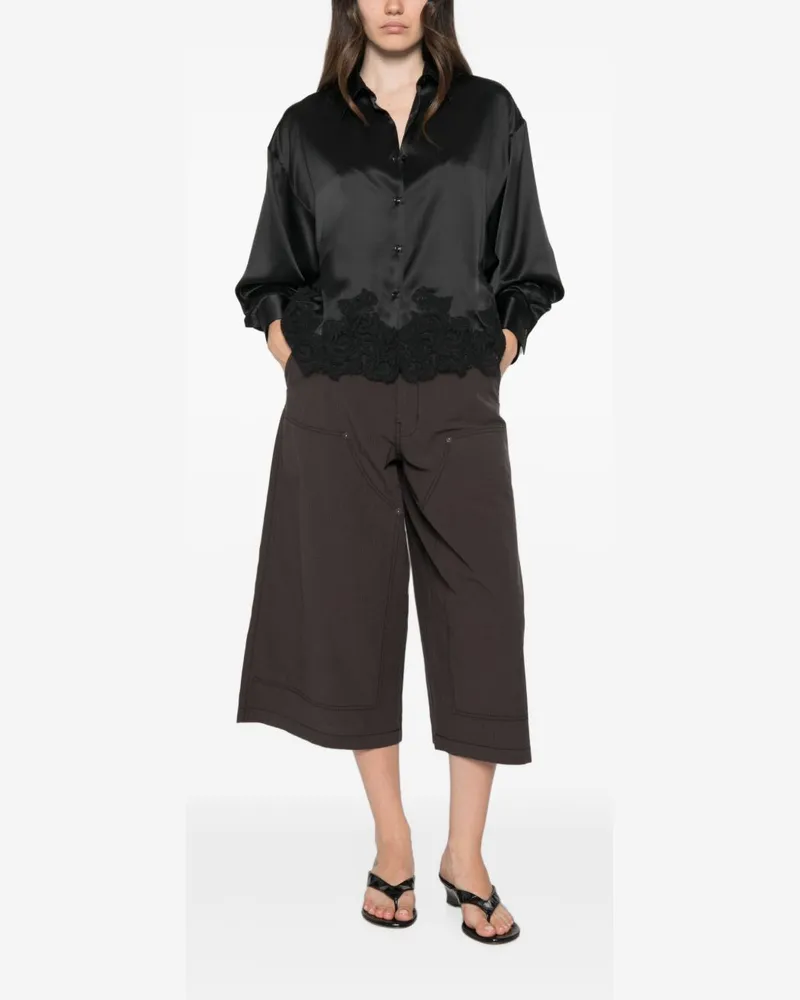 Ermanno Scervino Lace-Trim Satin Blouse — Black Black
