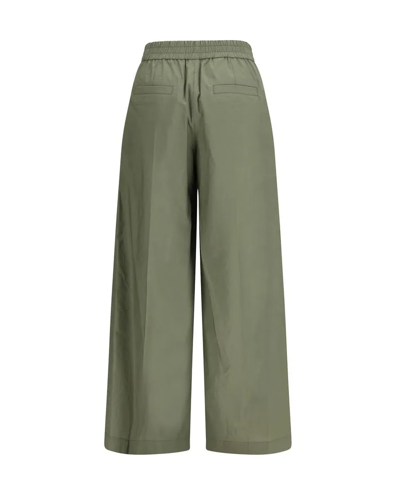 Brunello Cucinelli Women's Bicolor Cotton Casual Pants Green