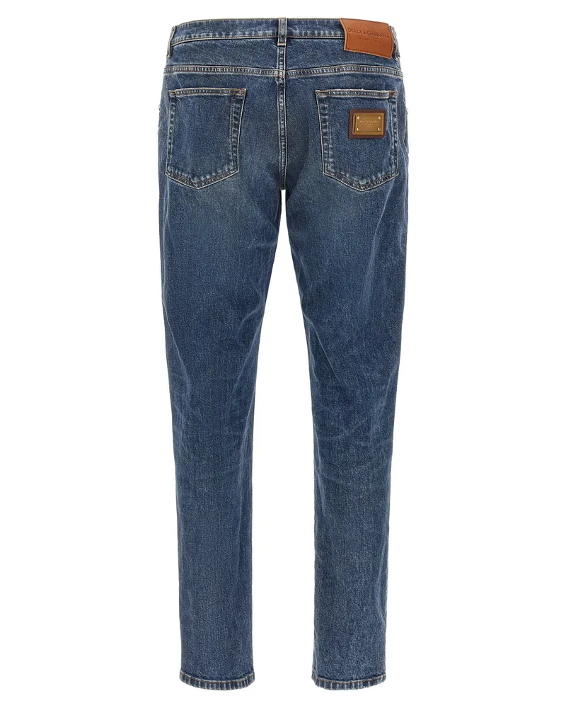 Dolce & Gabbana Logo-Plaque Cotton Denim Jeans — Blue Blue