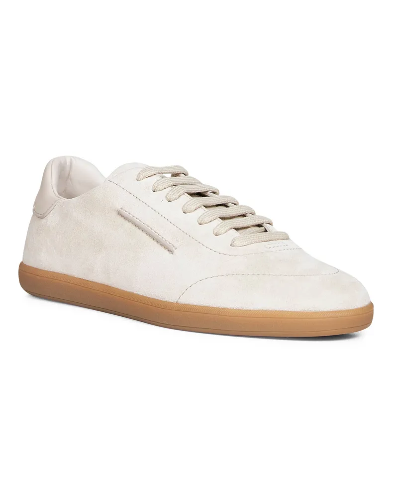 Ermenegildo Zegna Men's Low-Top Sneakers 232 White Suede Beige Calf Leather Trainers Beige