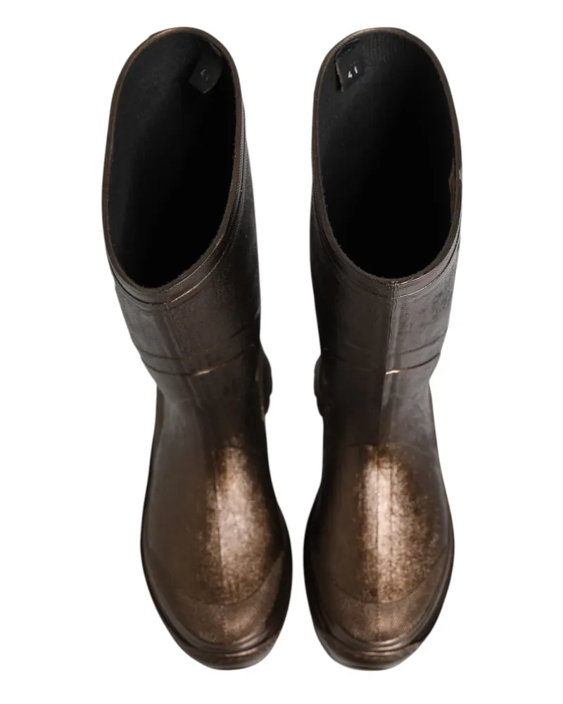 Dolce & Gabbana Women's Metallic Bronze Pull On Rain Boots Shoes Rubber Bronze