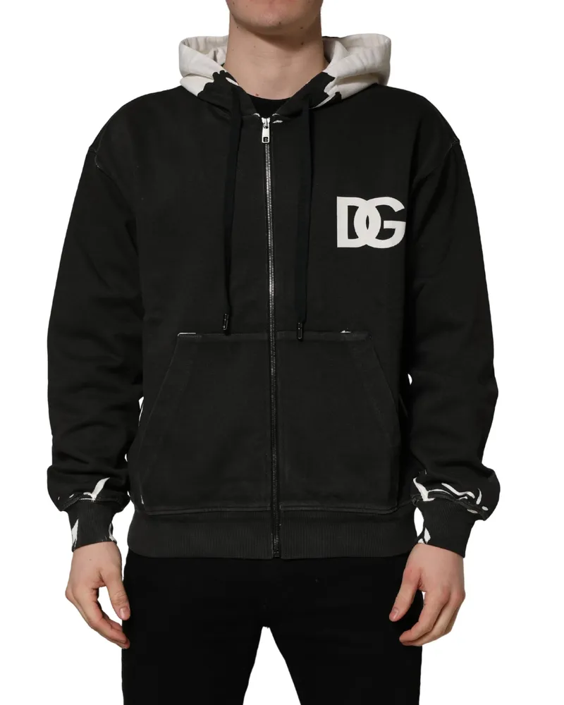 Dolce & Gabbana Men's Black Cotton Logo Hooded Full Zip Sweater Clothing Black