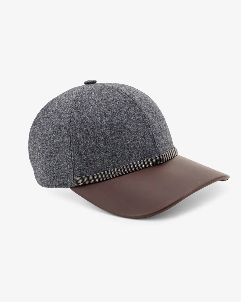 Brunello Cucinelli Women Wool Hat With Monili Detail Grey Virgin Gray