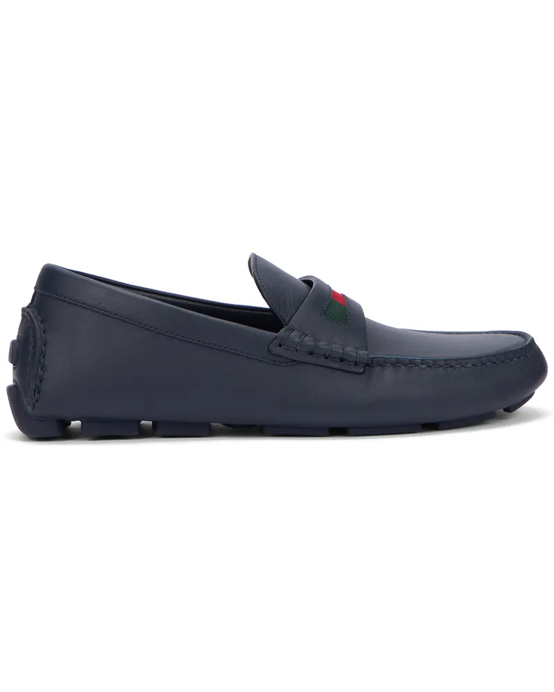 Gucci Men's Leather Driver Moccasin Navy Calf Skin Loafers Navy
