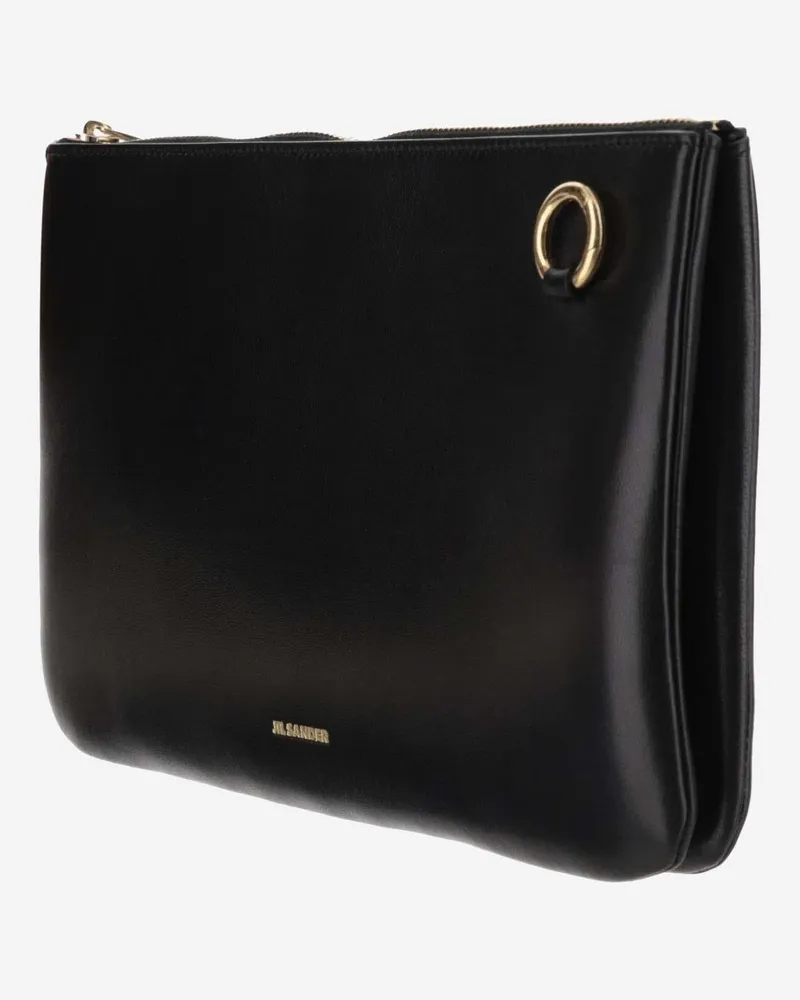 Jil Sander Women's Leather Shoulder Bag With Logo Black Satchels & Cross Body Black