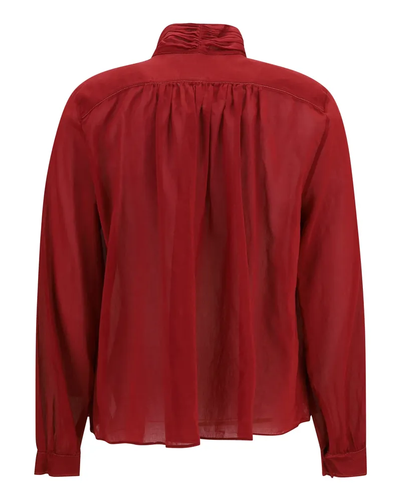 forte_forte Women's Blouse Pleated High-Neck Pomegranate Cotton Shirt Red