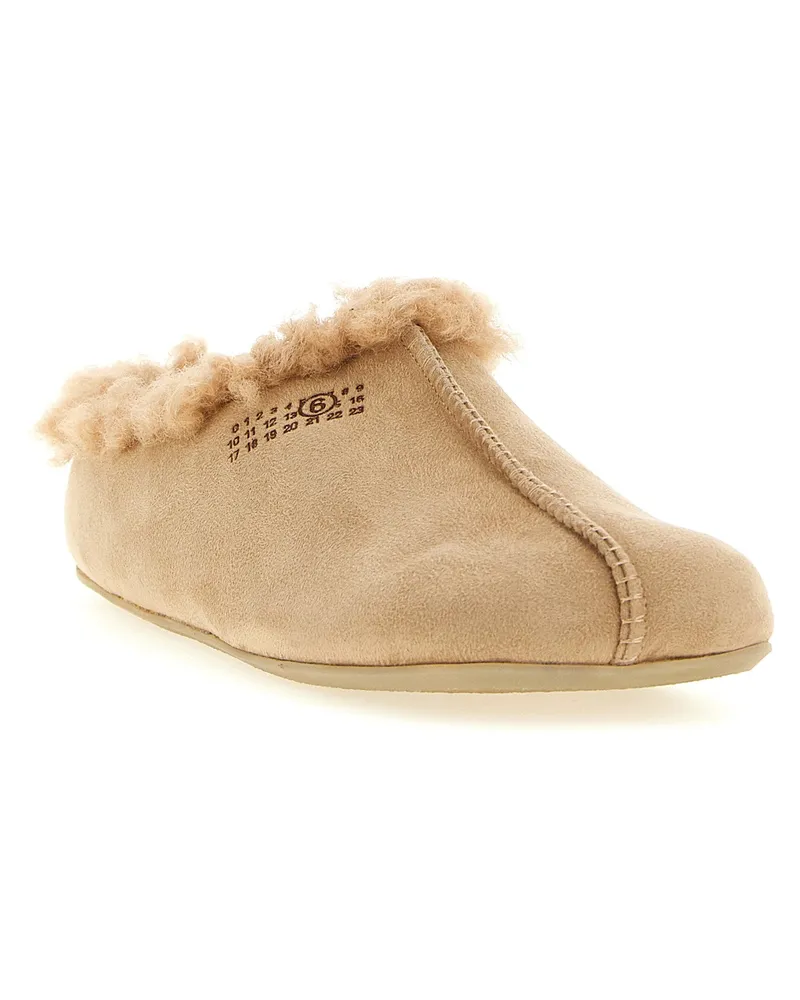 Maison Margiela Shearling-Lined Suede Slipper — Beige Beige