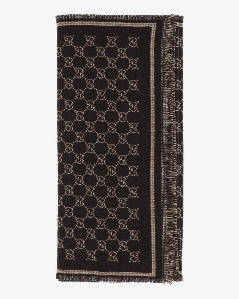 Gucci Men's Wool Scarf With Gg Pattern - Brown Scarfs Brown