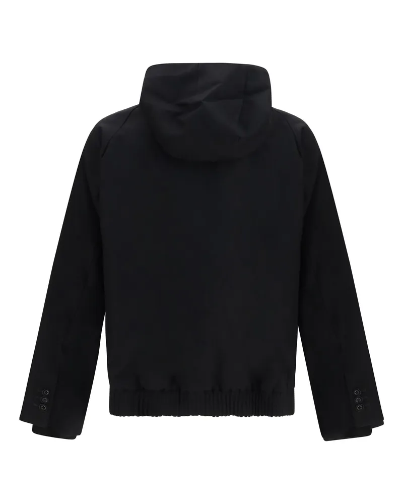 Sacai Men's Hooded Flannel Jacket Black Merino Wool Sweatshirts Sweater Black