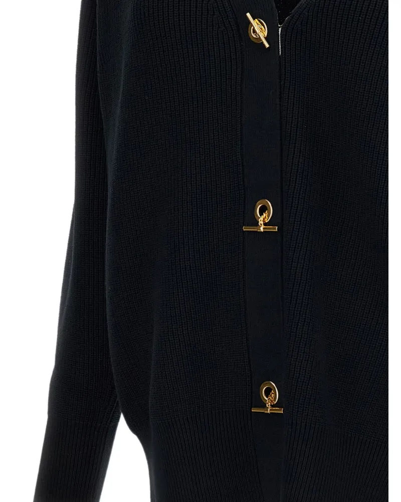 Elisabetta Franchi Ribbed Knit with Toggle Fastening Cardigan — Black Black