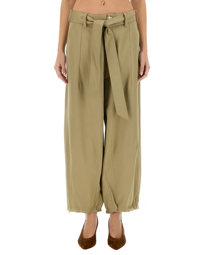 ALYSI Belted Cotton Trousers — Beige Beige