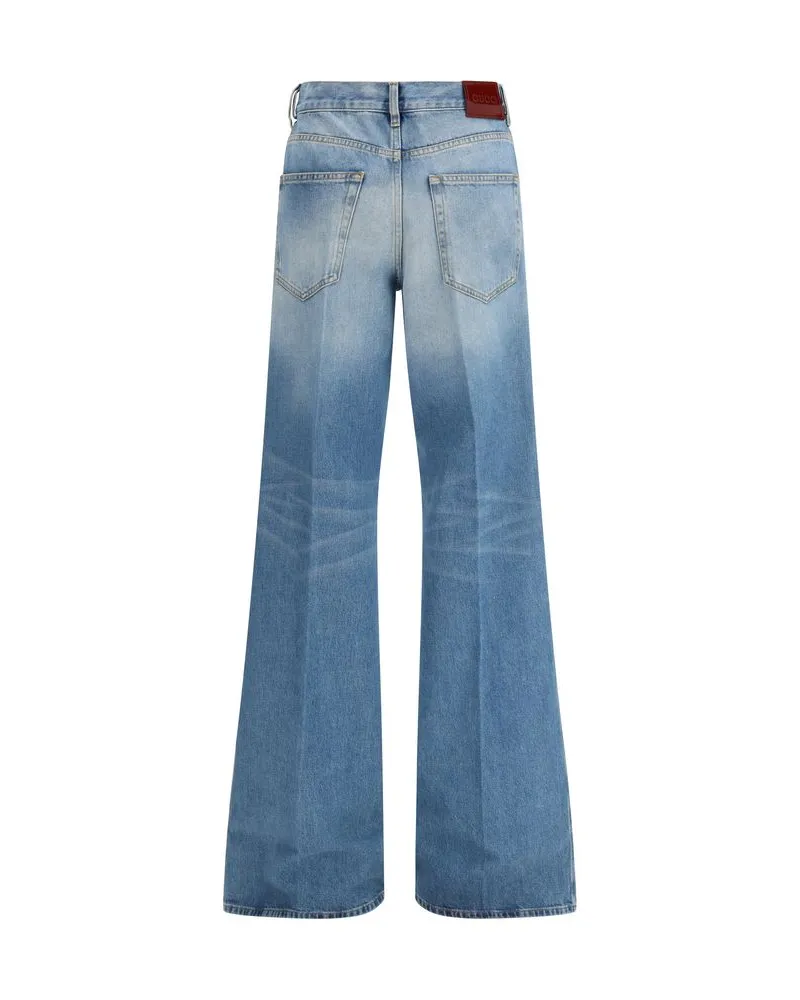 Gucci Women's Blue Cotton Flared Jeans Clothing Blue