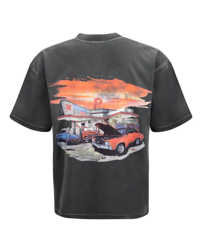 REPRESENT Men's 24 Hour Service Graphic T-Shirt Stained Black Cotton T-Shirts And Polos Black