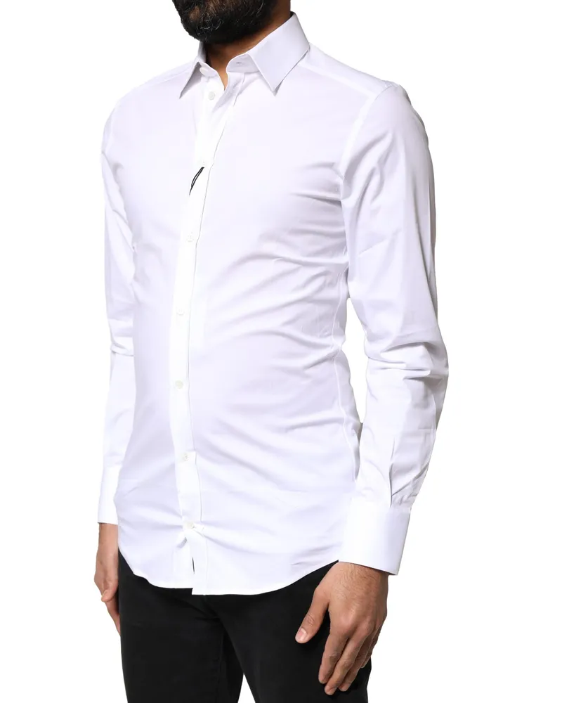 Dolce & Gabbana Men's White Gold Cotton Long Sleeves Dress Shirt Elastane White