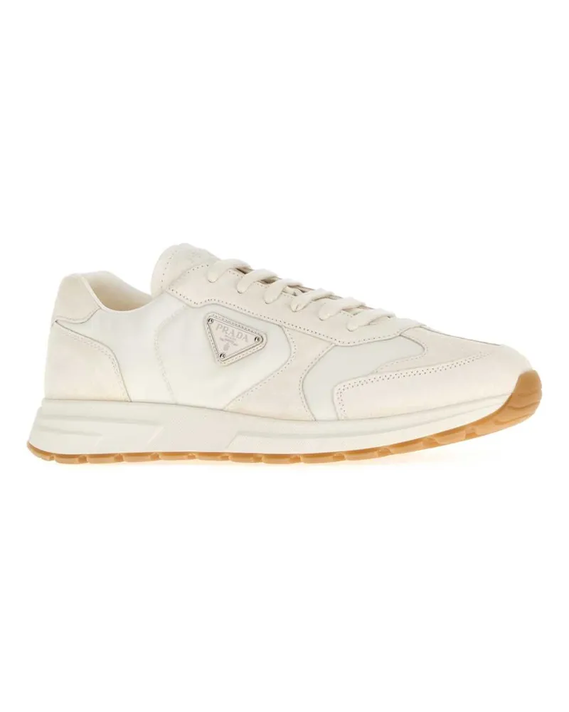 Prada Men's White Re-Nylon And Suede Sneakers Avorio White
