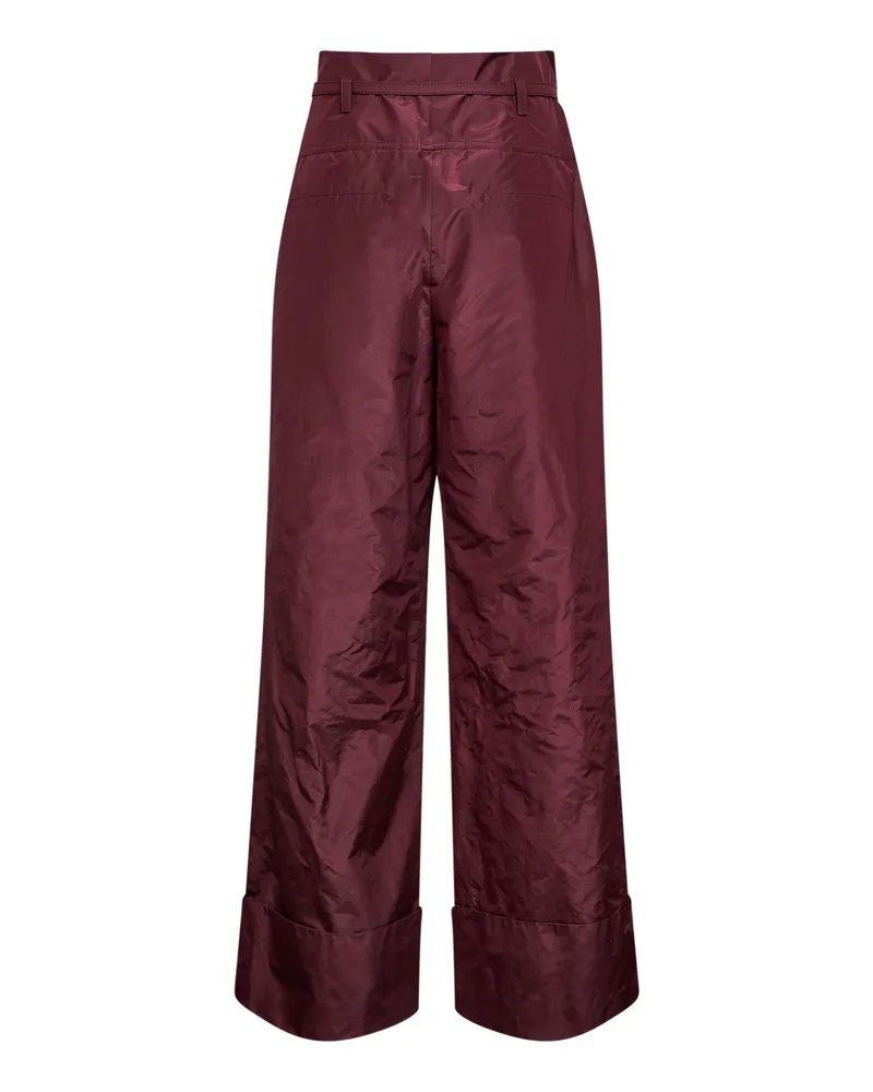 Fendi Women's Burgundy Silk Taffeta High-Rise Trousers Red