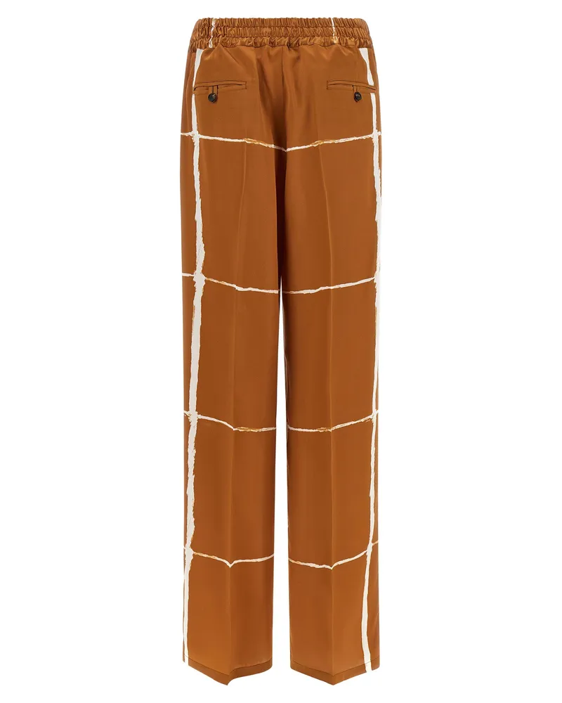 Kiton Graphic-Striped Silk Satin Trousers — Camel Camel