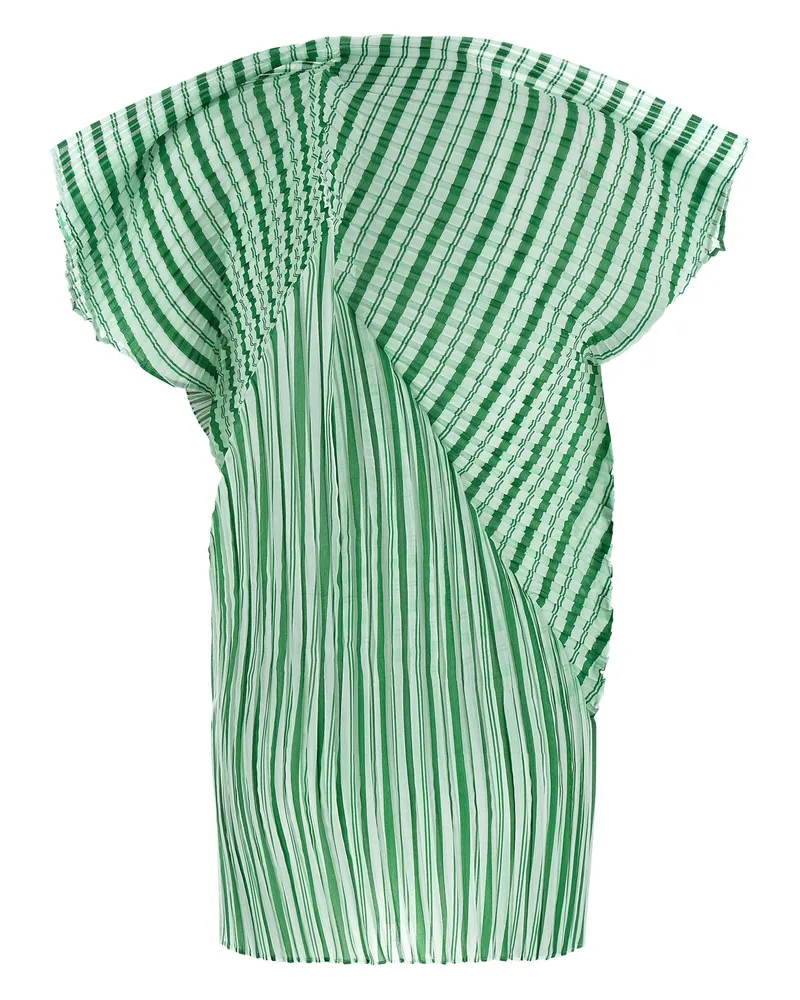 Issey Miyake Pleated Striped Tunic — Green Green