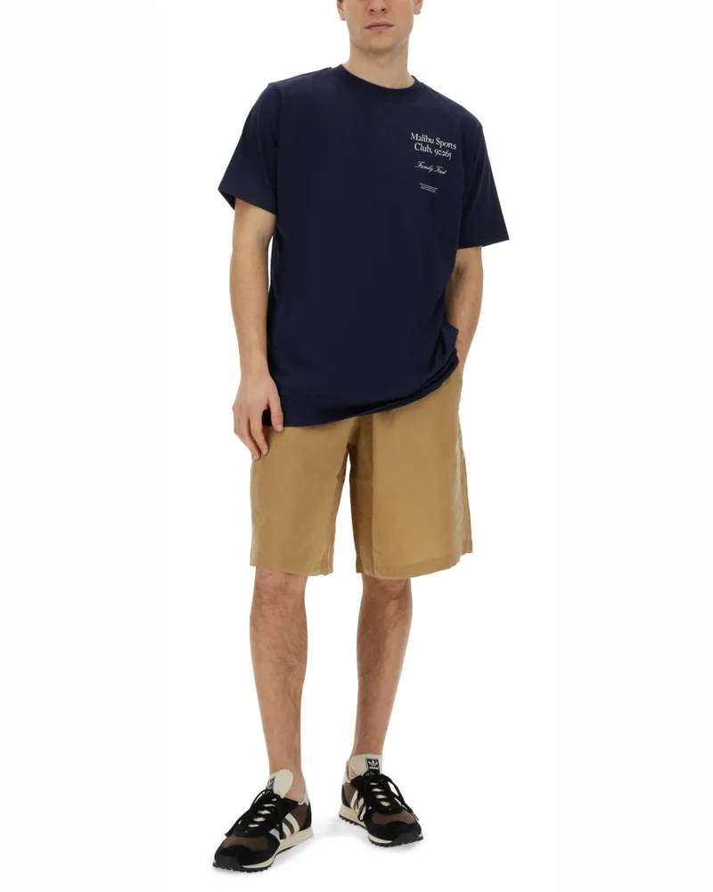 Family First Logo-Embroidered Cupro-Polyester Bermuda Shorts — Beige Beige