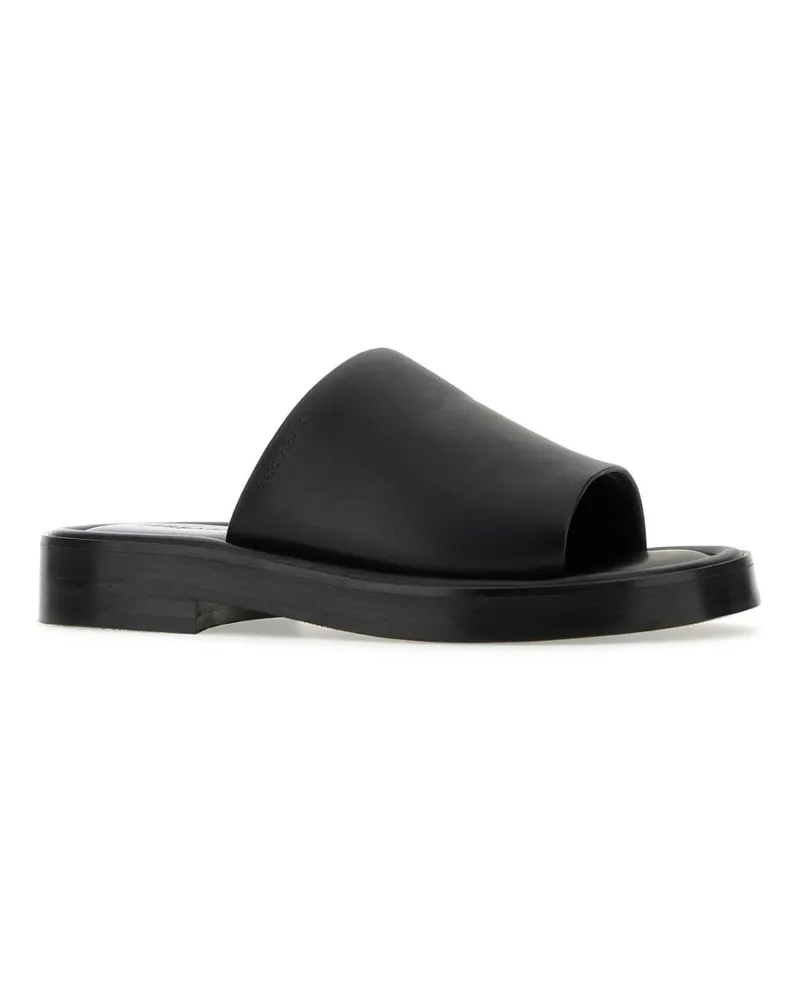 Ferragamo Men's Black Nappa Leather Slippers Nero Flat Shoes Black