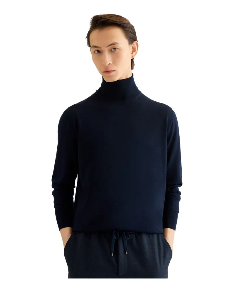 AGNONA Wool and Silk Blend Turtleneck — Navy Navy