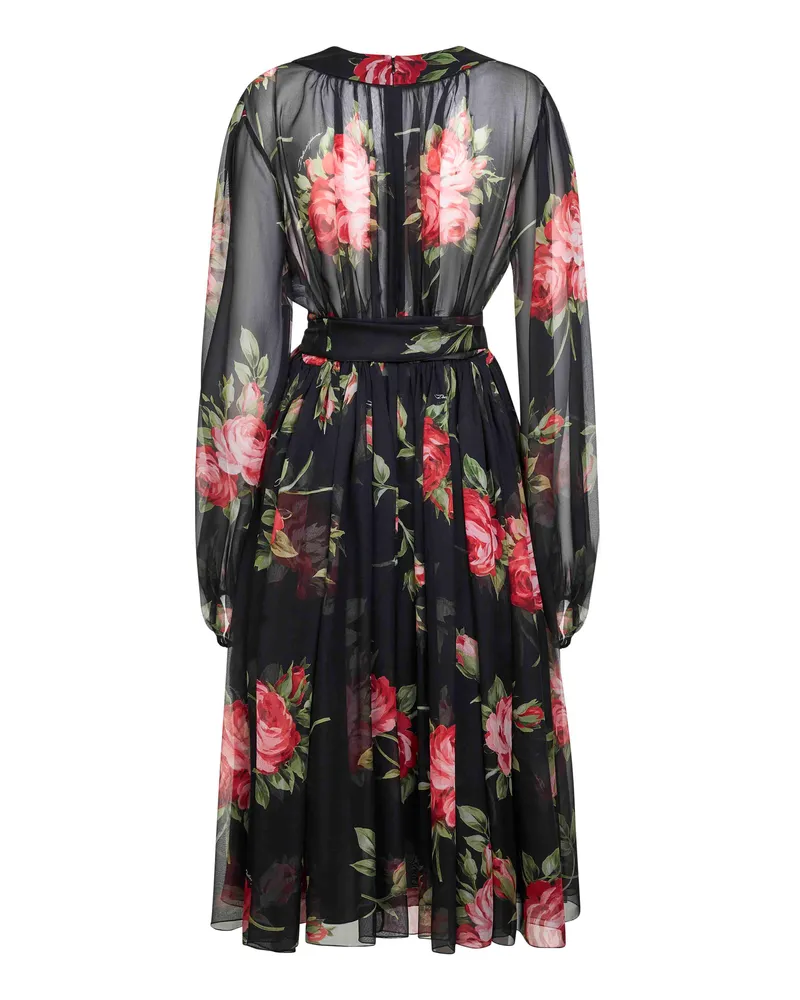 Dolce & Gabbana Women's Black Rose Bouquet Printed Chiffon Dress Silk Black