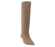 Suede Kitten-Heel Boot — Beige