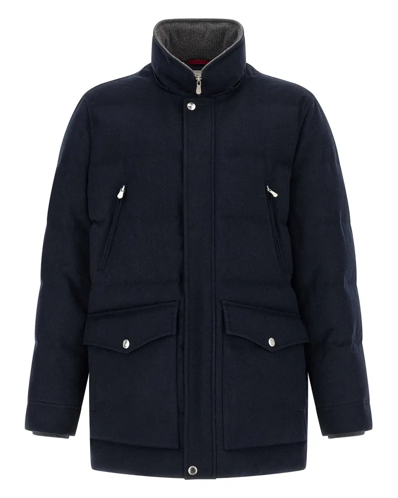 Brunello Cucinelli Wool Flannel Padded Coat — Navy Navy