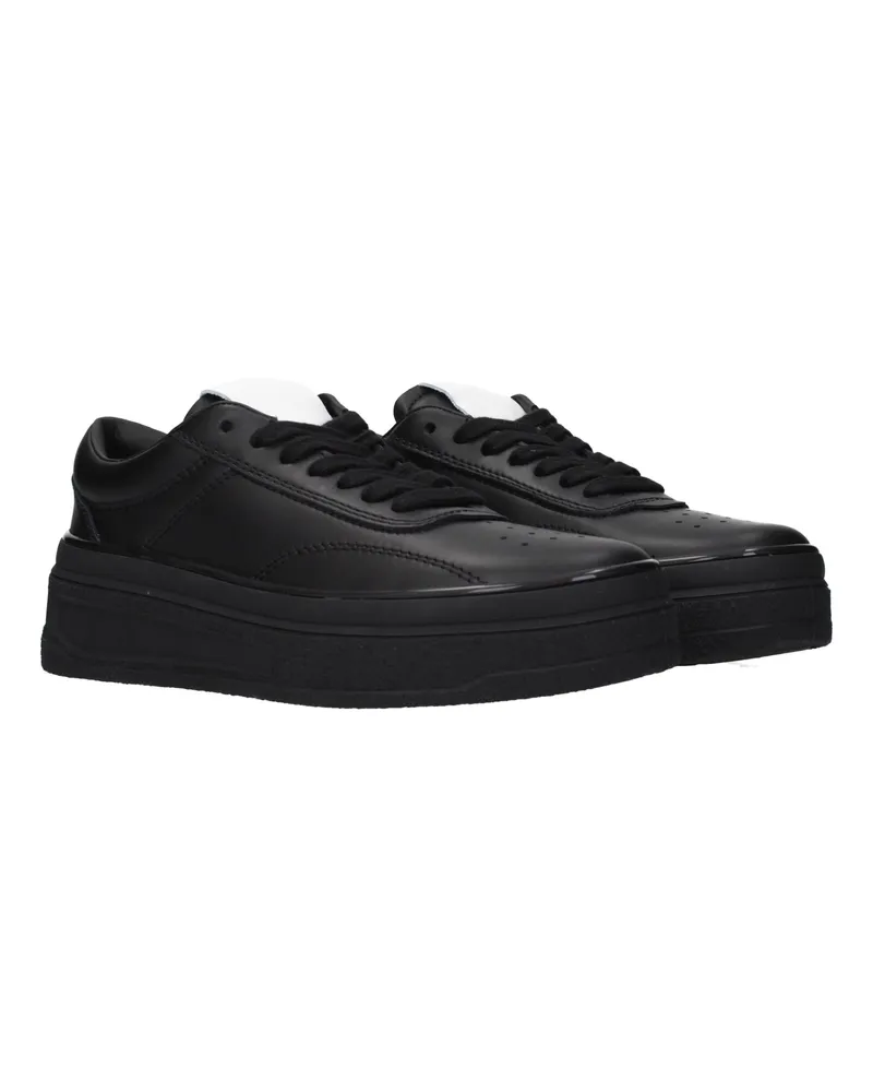 Jil Sander Leather Platform Sneakers — Black Black