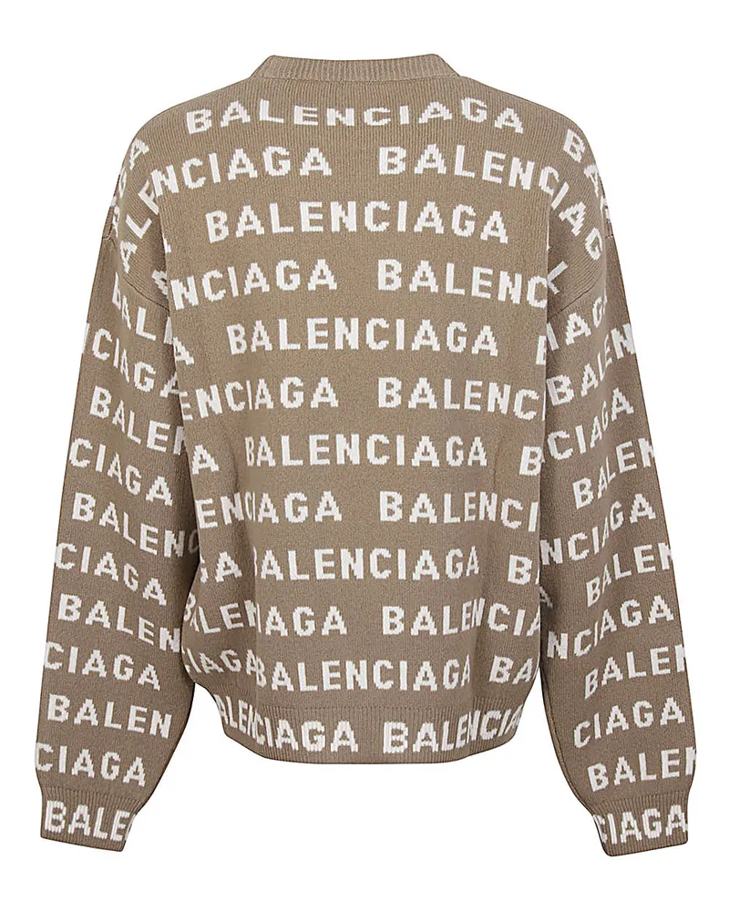Balenciaga Logo-Intarsia Sweater — Beige Beige