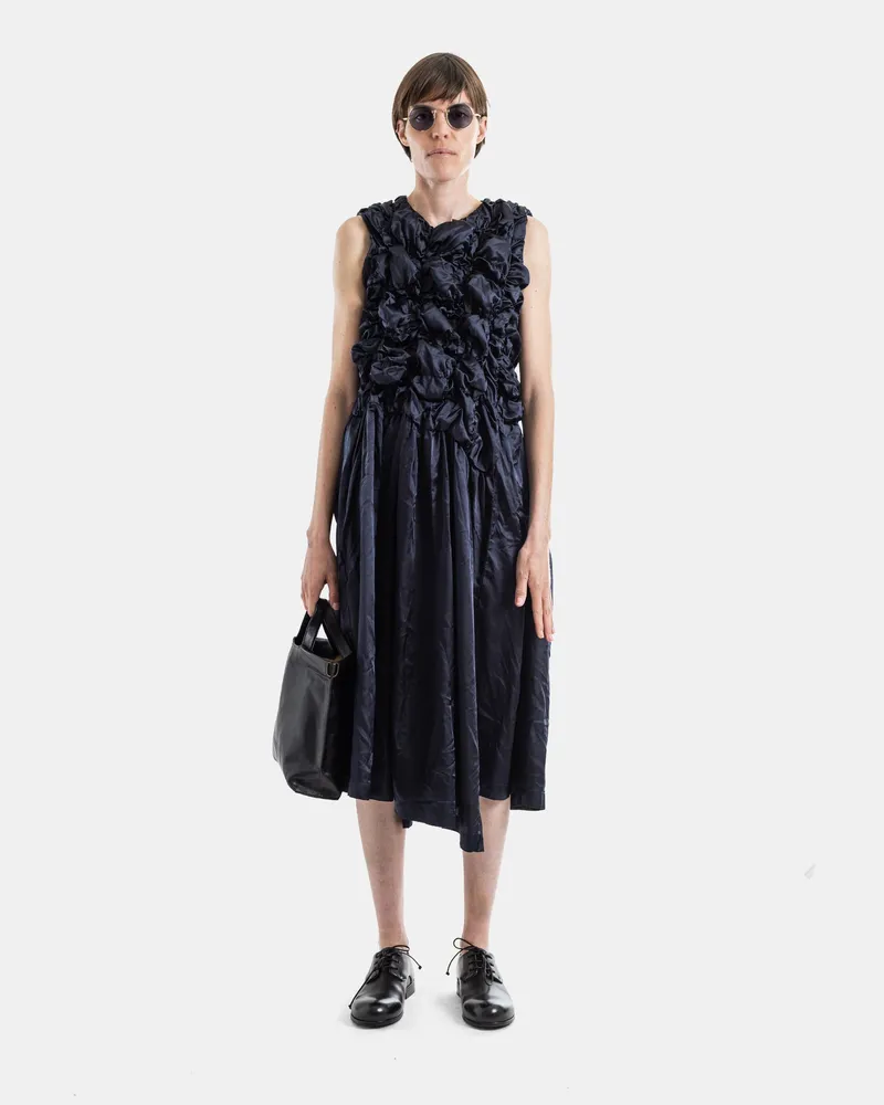 Comme des Garçons Women's Sculpted Ruched Bust Navy Midi Dress Blue Navy