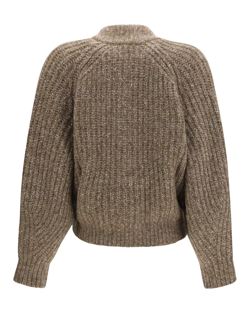 Brunello Cucinelli Women's Sequin Cardigan Fango+camel Sweater Brown