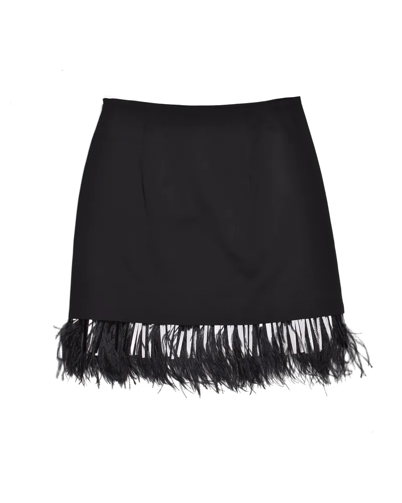 Brunello Cucinelli Womens Black Feather Trimmed Skirt Black