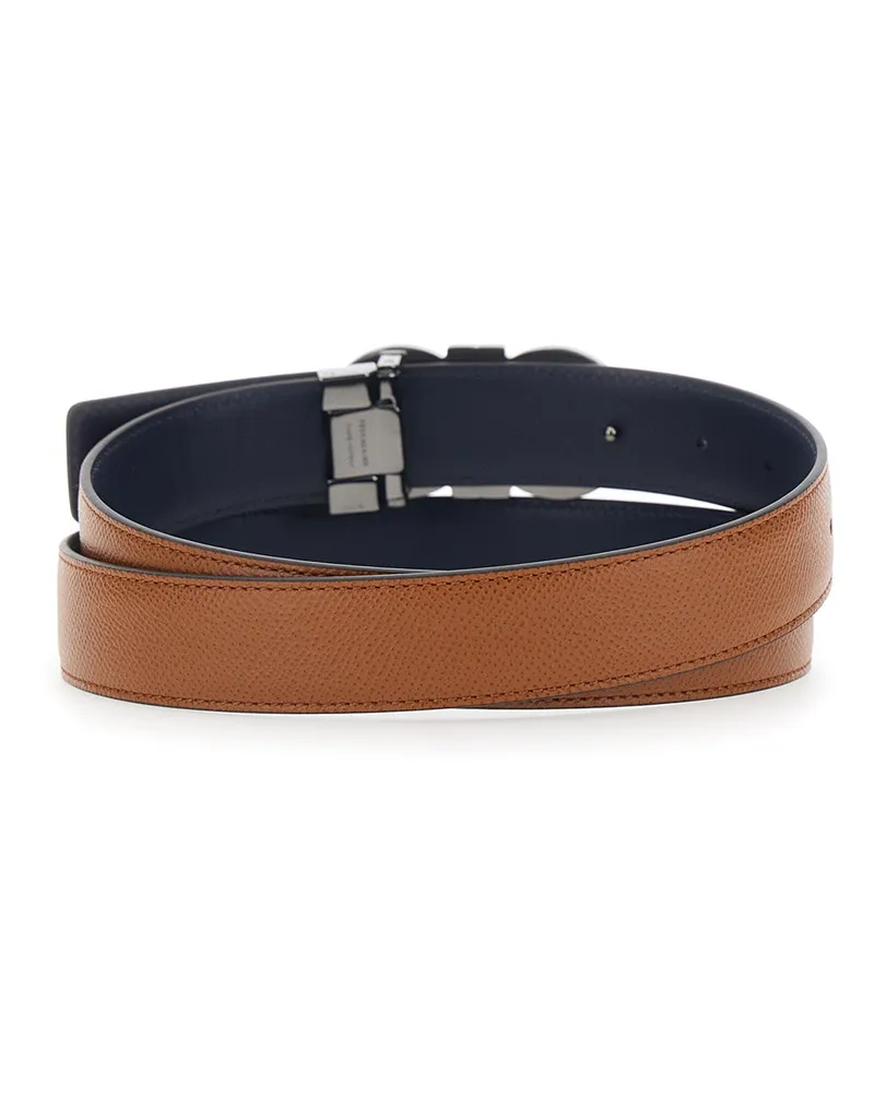 Ferragamo Reversible Grained Calfskin Belt — Brown Brown