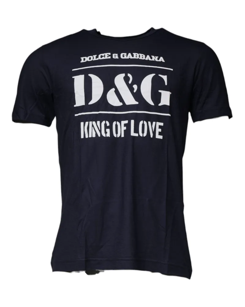 Dolce & Gabbana Men's Blue D&g King Of Love Cotton Crew Neck T-Shirt Navy