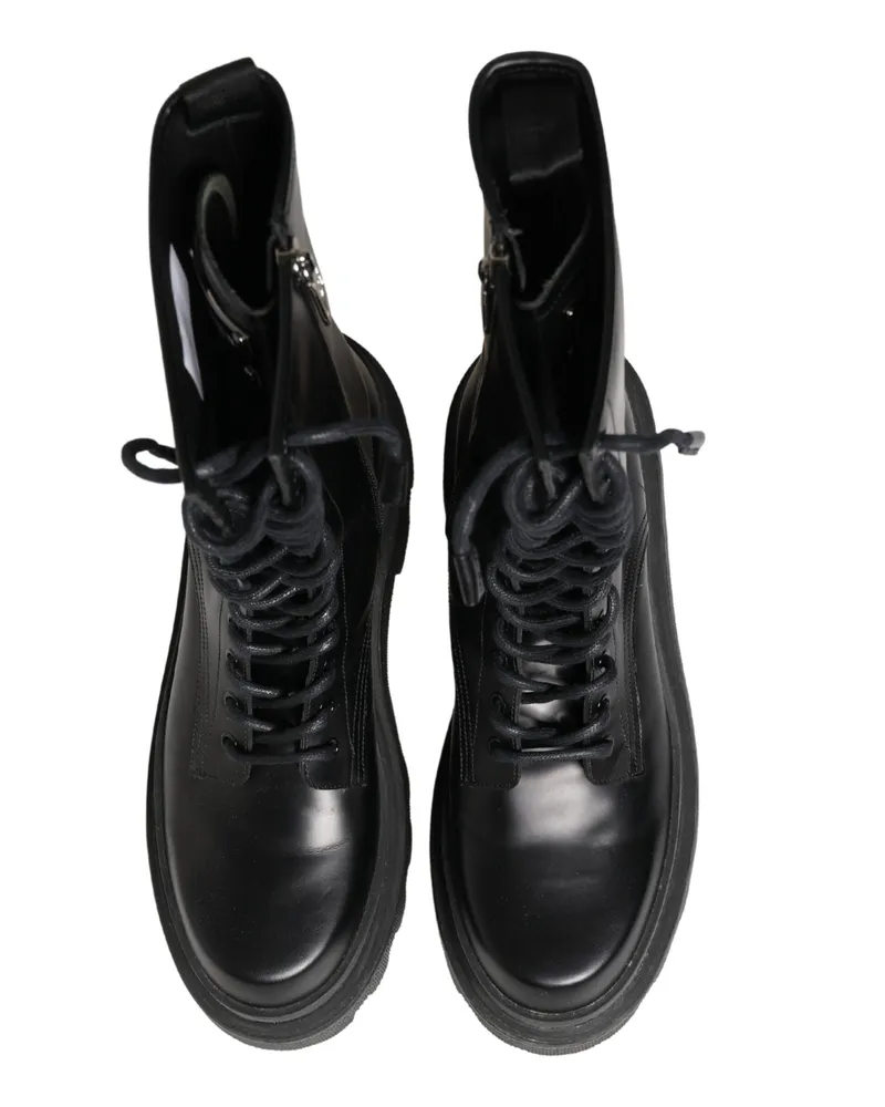 Dolce & Gabbana Men's Black Leather Trek Sole Combat Boots Shoes Black