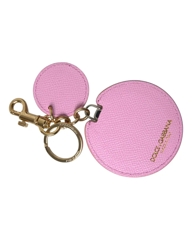 Dolce & Gabbana Women's Pink Calf Leather Gold Metal Logo Print Keyring Keychain And Accessory Pink