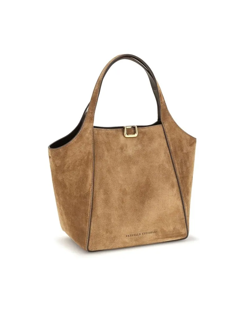 Brunello Cucinelli Women's Beige Calf Leather Bos Taurus Backet Bag Beige