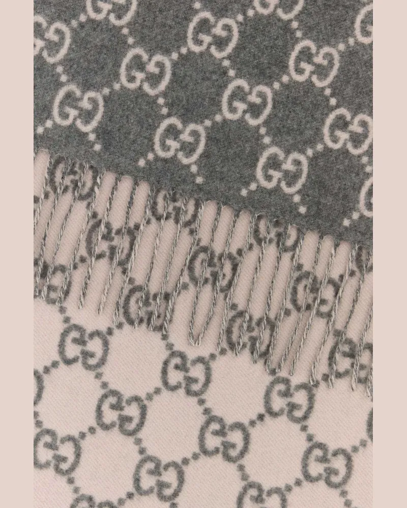 Gucci Women's Embroidered Cashmere Reversible Scarf Pink Fabric Sciarpe E Foulard Scarfs Gray