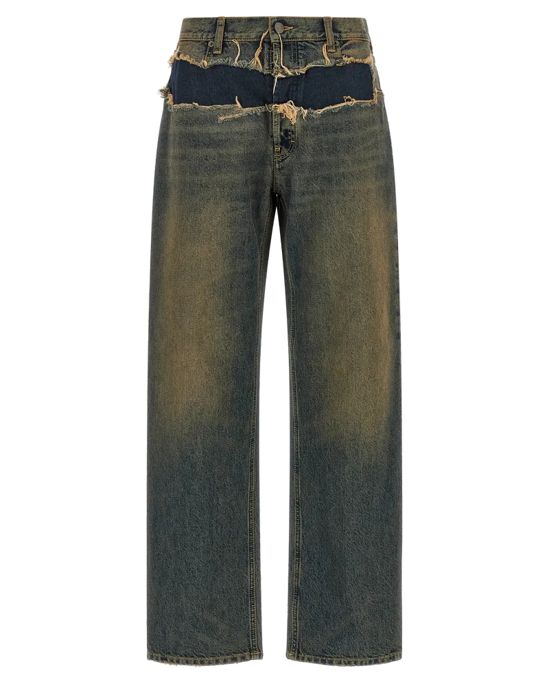 Maison Margiela Layered Waist Straight-Leg Jeans — Blue Blue