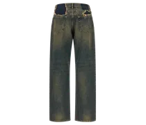 Layered Waist Straight-Leg Jeans — Blue